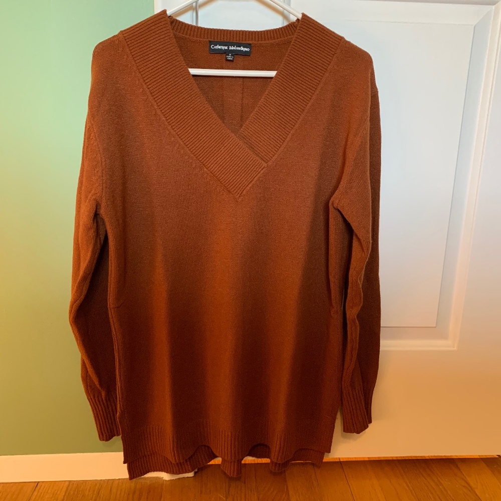 Catherine Malandrino V-Neck Sweater Women’s Size Medium Rust Brown NWOT Normcore